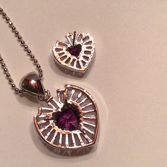 New Heart Necklace/Earring Silver tone rhodium plated. Lilac & Amethyst CZ’S - Picture 7 of 7